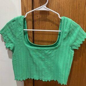 Green Ribbed Square Neck Top